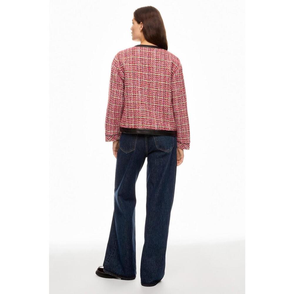 English Factory Multicolored Faux Leather Trim Tweed Jacket Sz S As Is Condition - Picture 2 of 7
